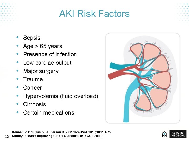 AKI Risk Factors • • • 12 Sepsis Age > 65 years Presence of