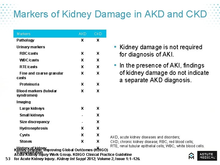 Markers of Kidney Damage in AKD and CKD Markers Pathology AKD CKD X X