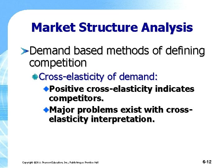 Market Structure Analysis Demand based methods of defining competition Cross-elasticity of demand: Positive cross-elasticity