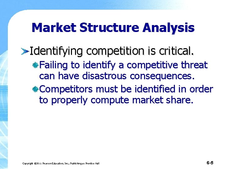 Market Structure Analysis Identifying competition is critical. Failing to identify a competitive threat can