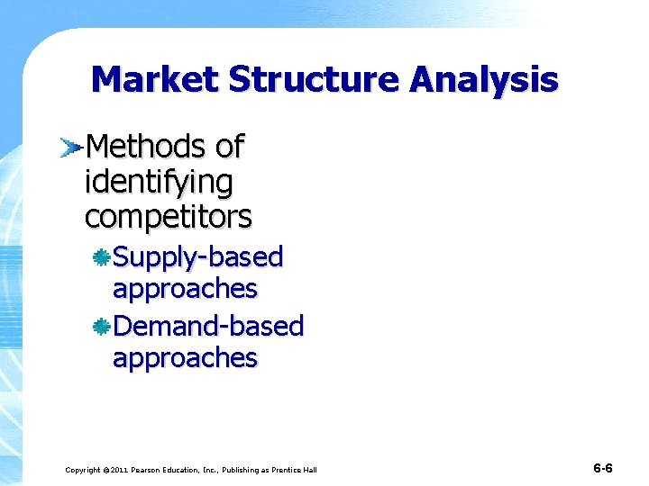 Market Structure Analysis Methods of identifying competitors Supply-based approaches Demand-based approaches Copyright © 2011