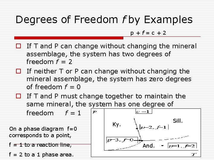 Degrees of Freedom f by Examples p+f=c+2 o If T and P can change