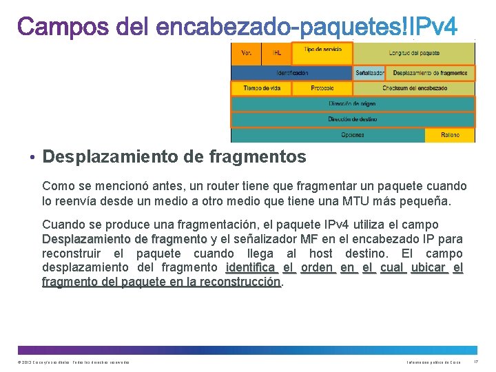  • Desplazamiento de fragmentos Como se mencionó antes, un router tiene que fragmentar