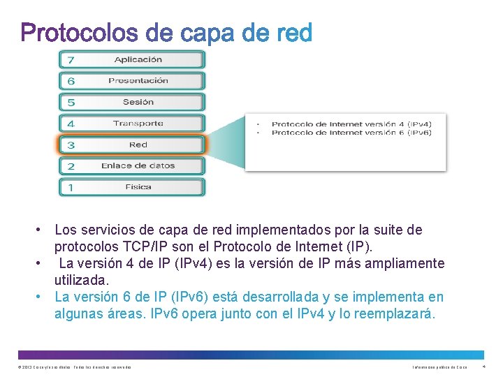  • Los servicios de capa de red implementados por la suite de protocolos