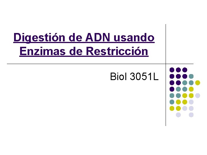 Digestión de ADN usando Enzimas de Restricción Biol 3051 L 