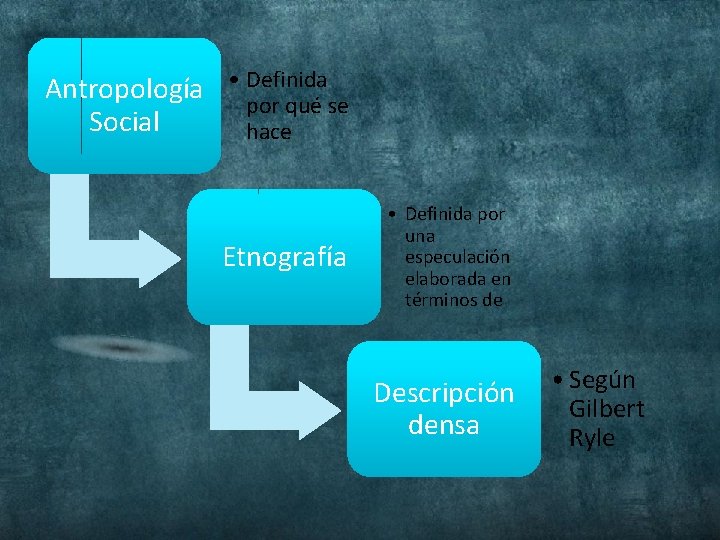 Antropología • Definida por qué se Social hace Etnografía • Definida por una especulación