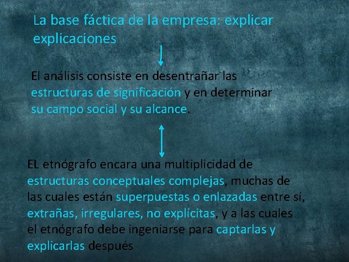 La base fáctica de la empresa: explicar explicaciones El análisis consiste en desentrañar las