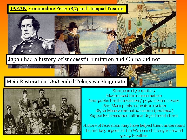 JAPAN: Commodore Perry 1853 and Unequal Treaties Japan had a history of successful imitation