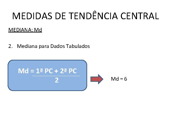MEDIDAS DE TENDÊNCIA CENTRAL MEDIANA: Md 2. Mediana para Dados Tabulados Md = 1ª