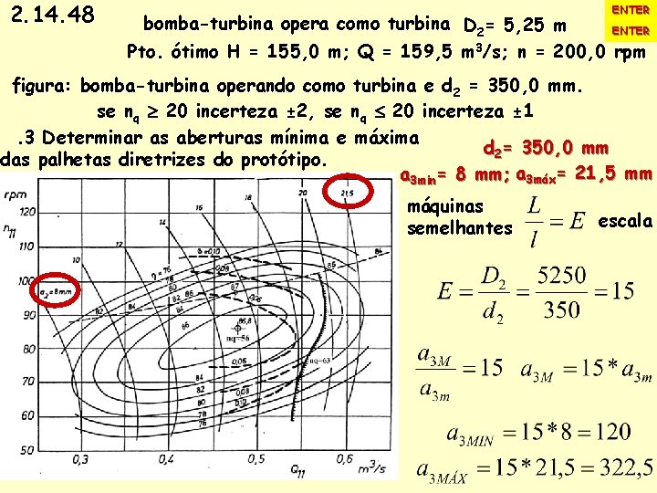 2. 14. 48 ENTER. bomba-turbina opera como turbina D 2= 5, 25 m ENTER