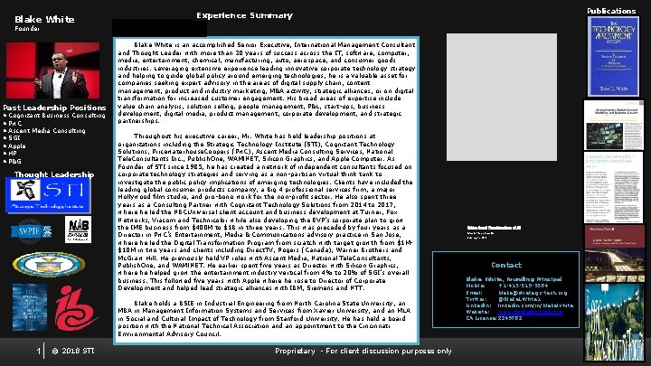 Blake White Publications Experience Summary Founder Past Leadership Positions • Cognizant Business Consulting •