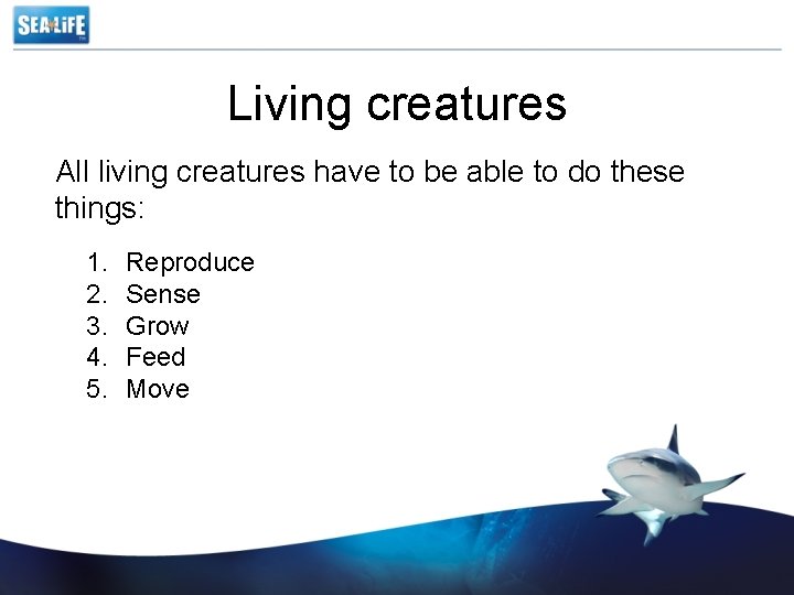 Living creatures All living creatures have to be able to do these things: 1.