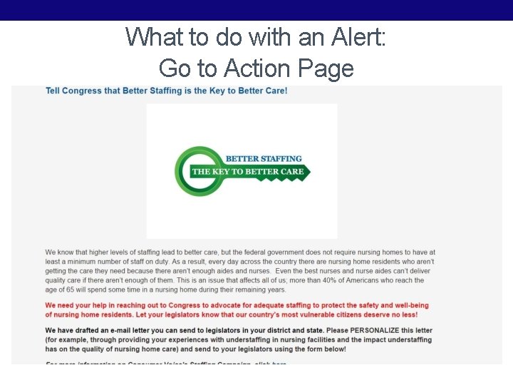 What to do with an Alert: Go to Action Page 