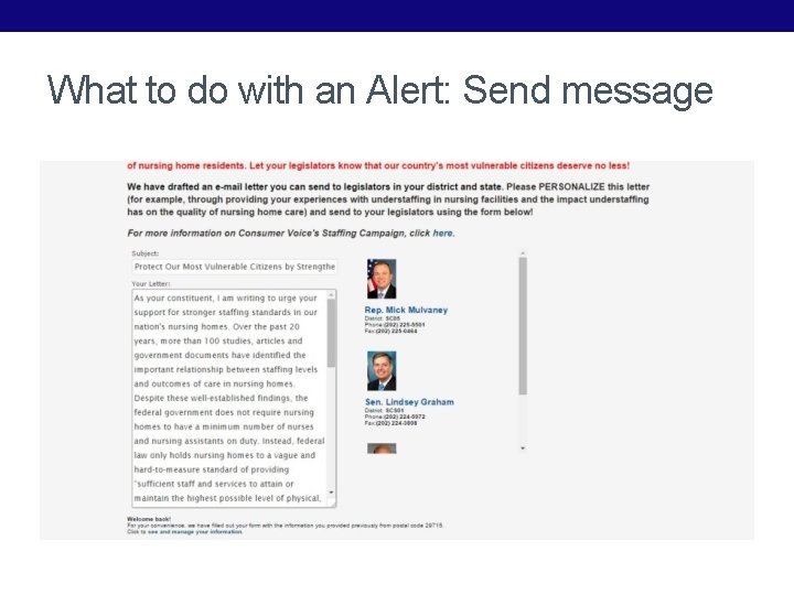 What to do with an Alert: Send message 