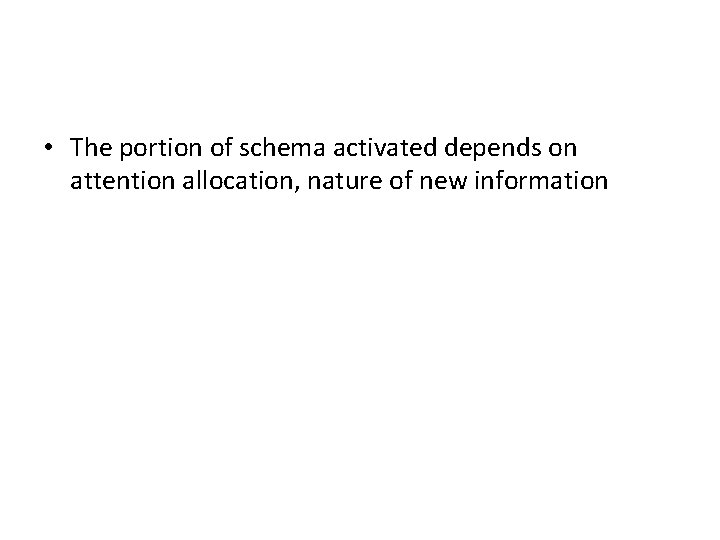  • The portion of schema activated depends on attention allocation, nature of new