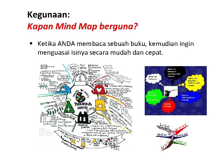 Kegunaan: Kapan Mind Map berguna? § Ketika ANDA membaca sebuah buku, kemudian ingin menguasai
