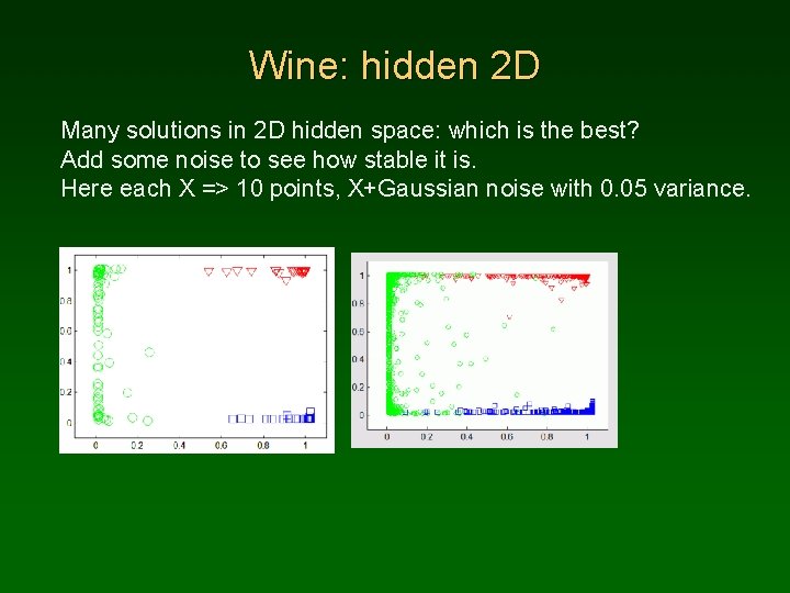 Wine: hidden 2 D Many solutions in 2 D hidden space: which is the