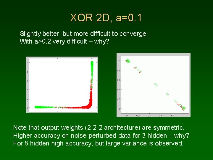 XOR 2 D, a=0. 1 Slightly better, but more difficult to converge. With a>0.