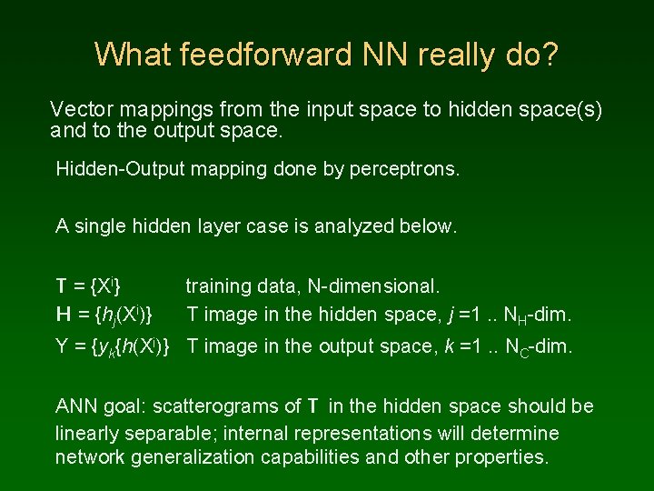 What feedforward NN really do? Vector mappings from the input space to hidden space(s)