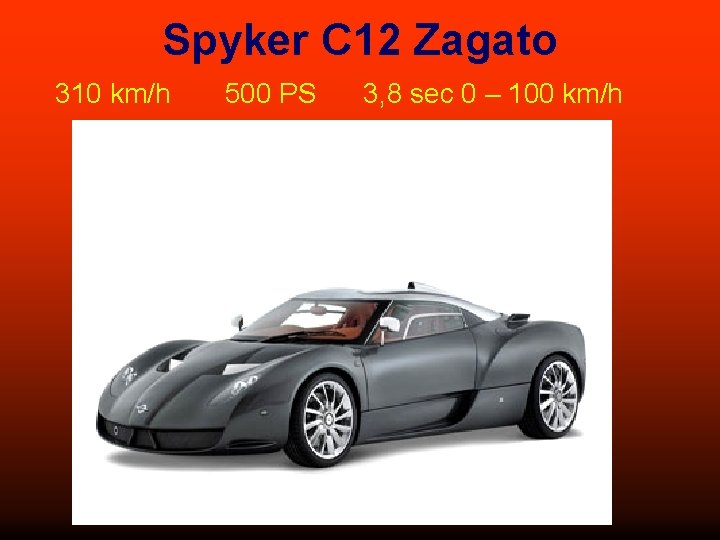 Spyker C 12 Zagato 310 km/h 500 PS 3, 8 sec 0 – 100