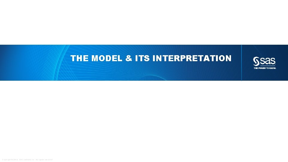 THE MODEL & ITS INTERPRETATION Copyright © 2013, SAS Institute Inc. All rights reserved.