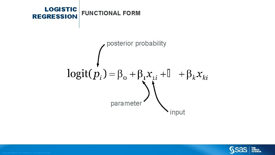 LOGISTIC FUNCTIONAL FORM REGRESSION posterior probability parameter input Copyright © 2013, SAS Institute Inc.