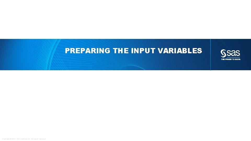 PREPARING THE INPUT VARIABLES Copyright © 2013, SAS Institute Inc. All rights reserved. 
