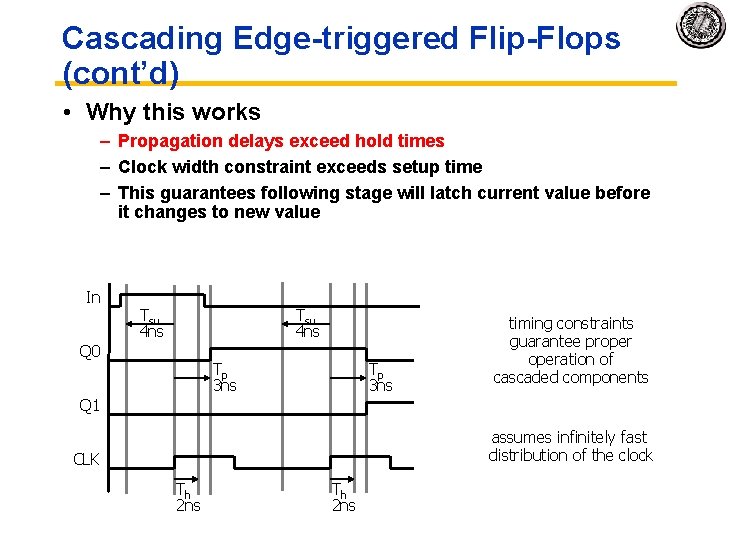 Cascading Edge-triggered Flip-Flops (cont’d) • Why this works – Propagation delays exceed hold times