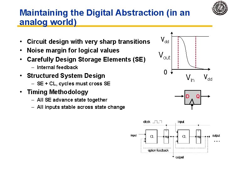 Maintaining the Digital Abstraction (in an analog world) • Circuit design with very sharp