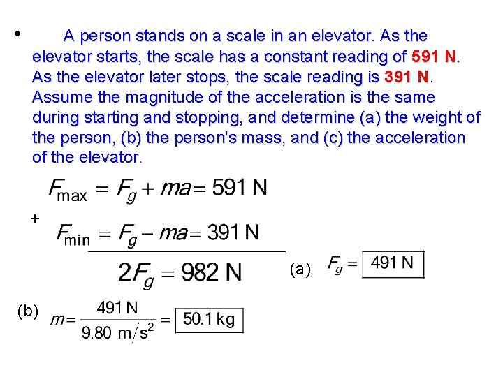  • A person stands on a scale in an elevator. As the elevator