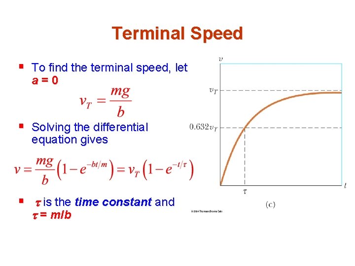 Terminal Speed § To find the terminal speed, let a=0 § Solving the differential