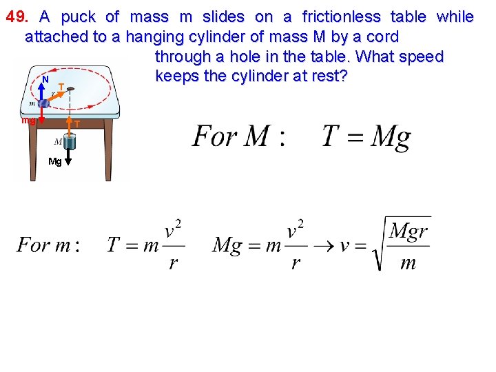 49. A puck of mass m slides on a frictionless table while attached to