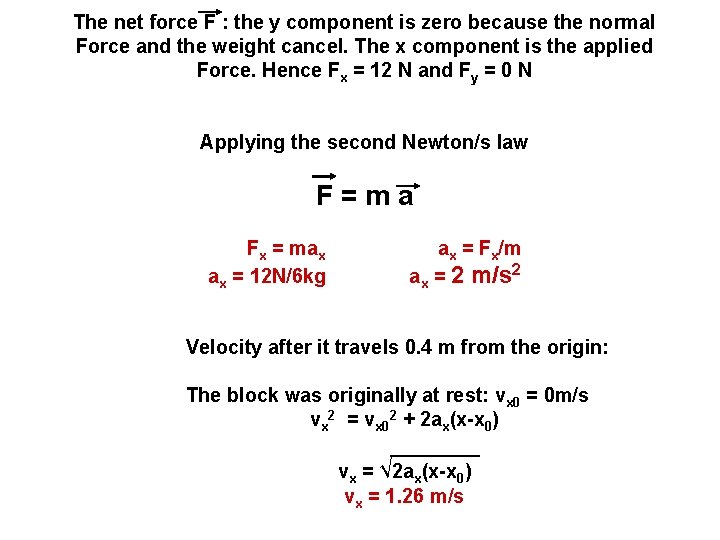 The net force F : the y component is zero because the normal Force