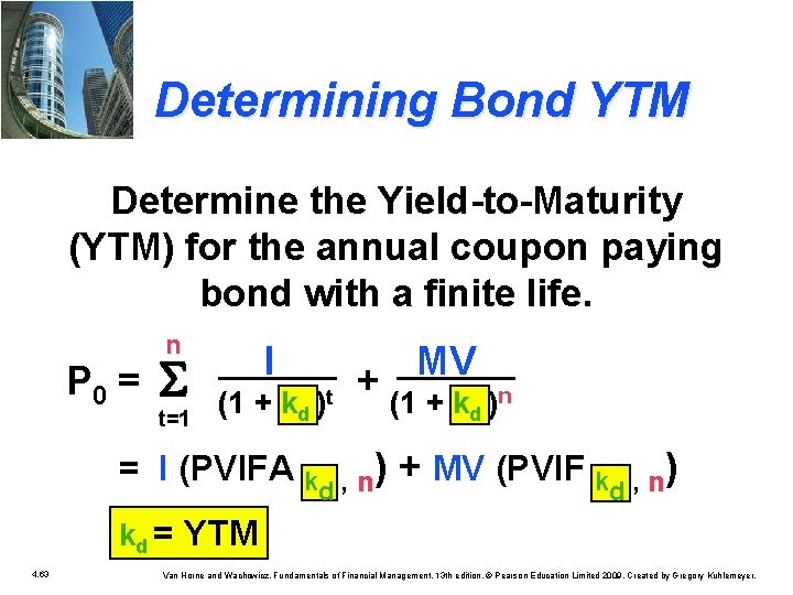 Determining Bond YTM Determine the Yield-to-Maturity (YTM) for the annual coupon paying bond with
