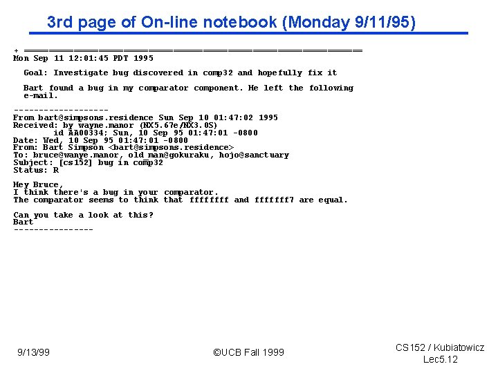 3 rd page of On-line notebook (Monday 9/11/95) + ================================== Mon Sep 11 12: