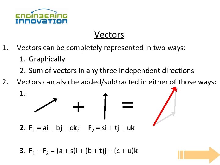 Vectors 1. 2. Vectors can be completely represented in two ways: 1. Graphically 2.