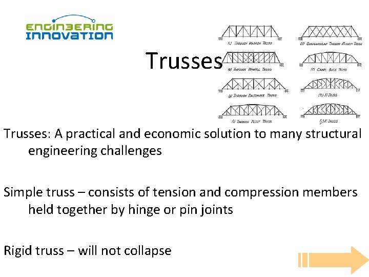 Trusses: A practical and economic solution to many structural engineering challenges Simple truss –