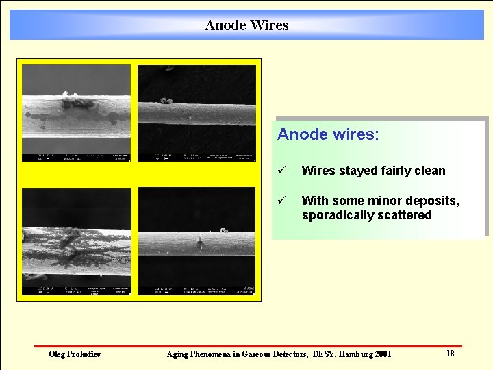 Anode Wires Anode wires: Oleg Prokofiev ü Wires stayed fairly clean ü With some