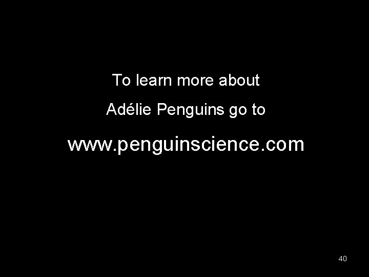 To learn more about Adélie Penguins go to www. penguinscience. com 40 