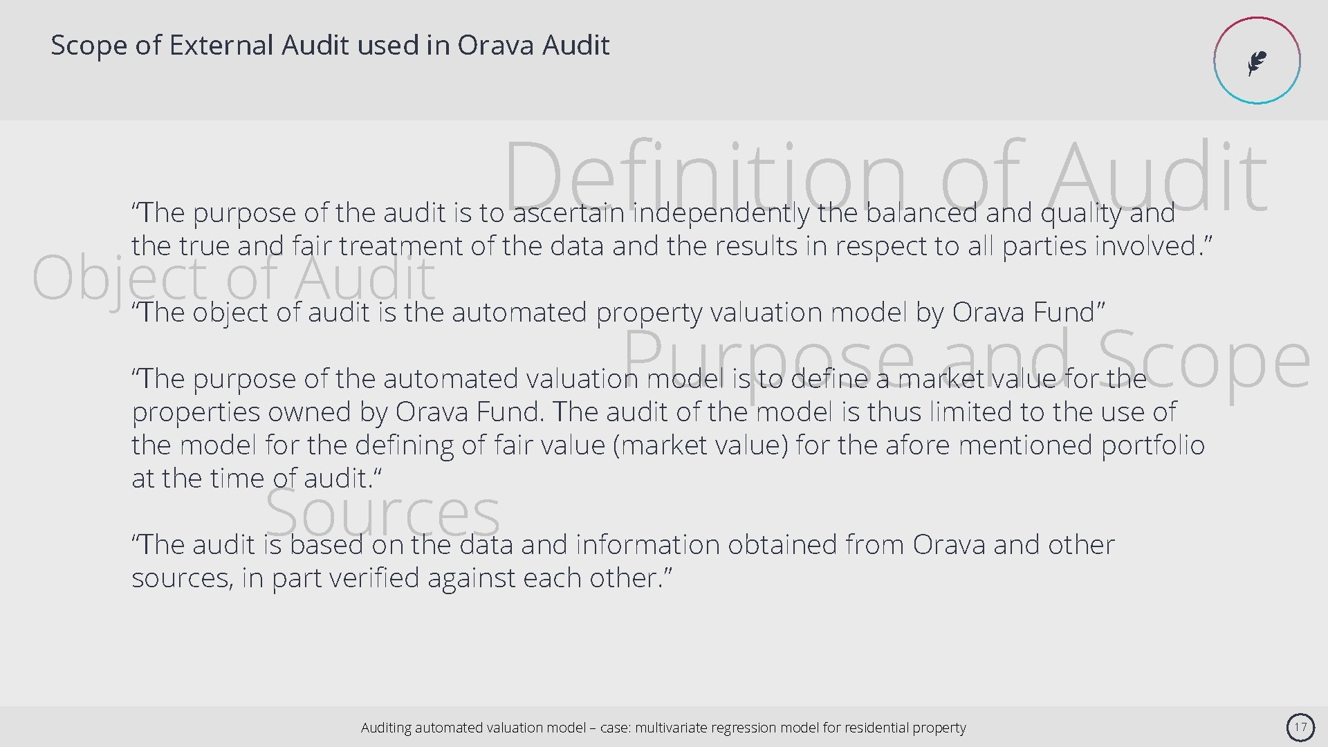 Scope of External Audit used in Orava Audit ✒ Definition of Audit “The purpose