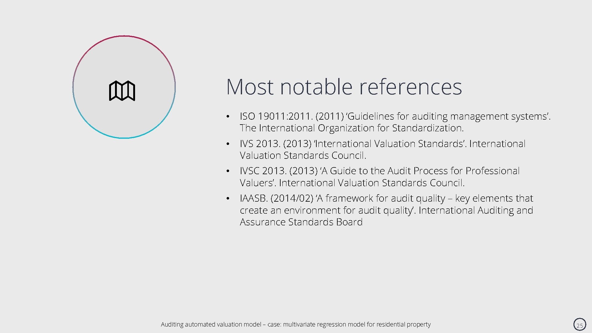  Most notable references • ISO 19011: 2011. (2011) ‘Guidelines for auditing management systems’.