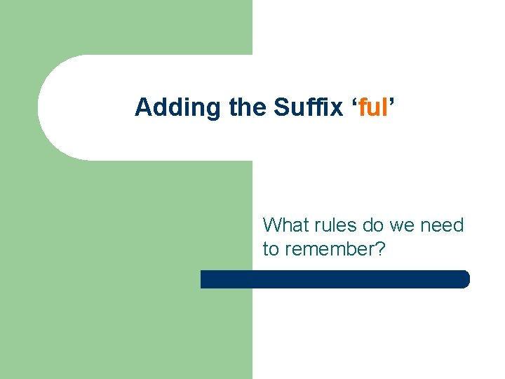 Adding the Suffix ‘ful’ What rules do we need to remember? 