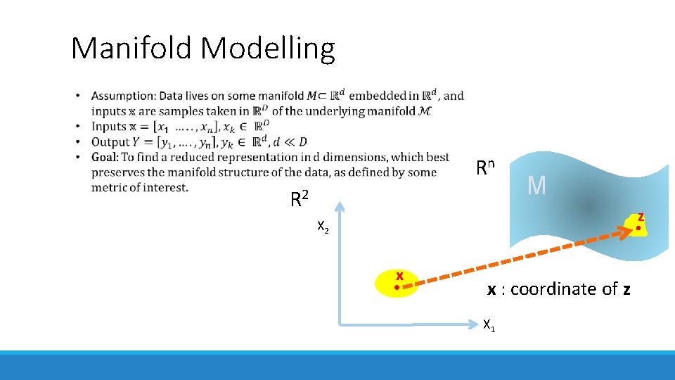 Manifold Modelling Rn R 2 M z X 2 x x : coordinate of Manifold Modelling Rn R 2 M z X 2 x x : coordinate of