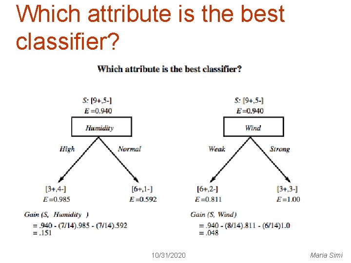 Which attribute is the best classifier? 10/31/2020 Maria Simi 