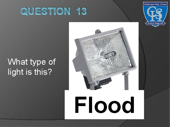 QUESTION 13 What type of light is this? Flood 