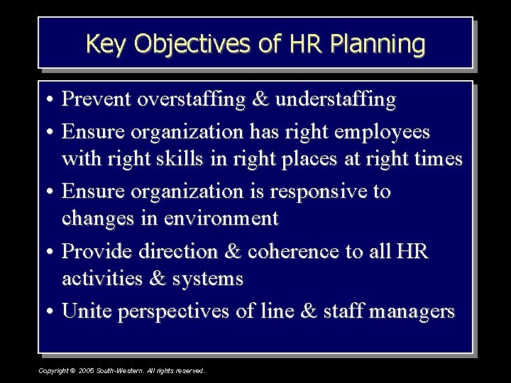 Key Objectives of HR Planning • Prevent overstaffing & understaffing • Ensure organization has Key Objectives of HR Planning • Prevent overstaffing & understaffing • Ensure organization has