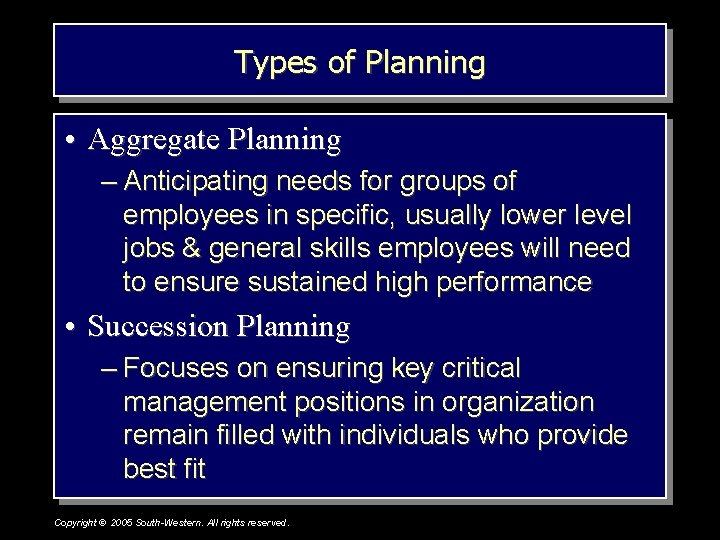 Types of Planning • Aggregate Planning – Anticipating needs for groups of employees in Types of Planning • Aggregate Planning – Anticipating needs for groups of employees in