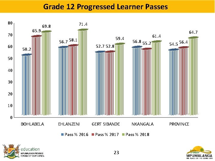 Grade 12 Progressed Learner Passes 80 65. 9 70 60 71. 4 69. 8