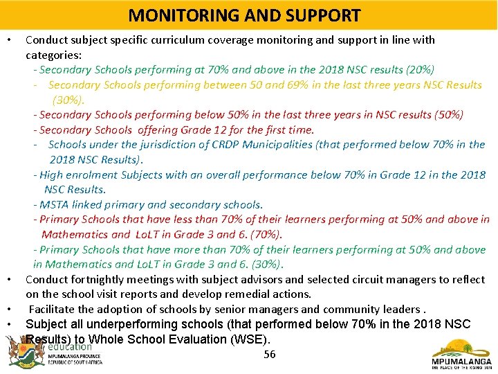 MONITORING AND SUPPORT • • Conduct subject specific curriculum coverage monitoring and support in