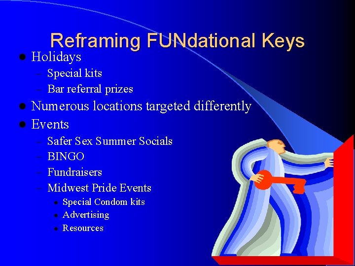 l Reframing FUNdational Keys Holidays – Special kits – Bar referral prizes Numerous locations